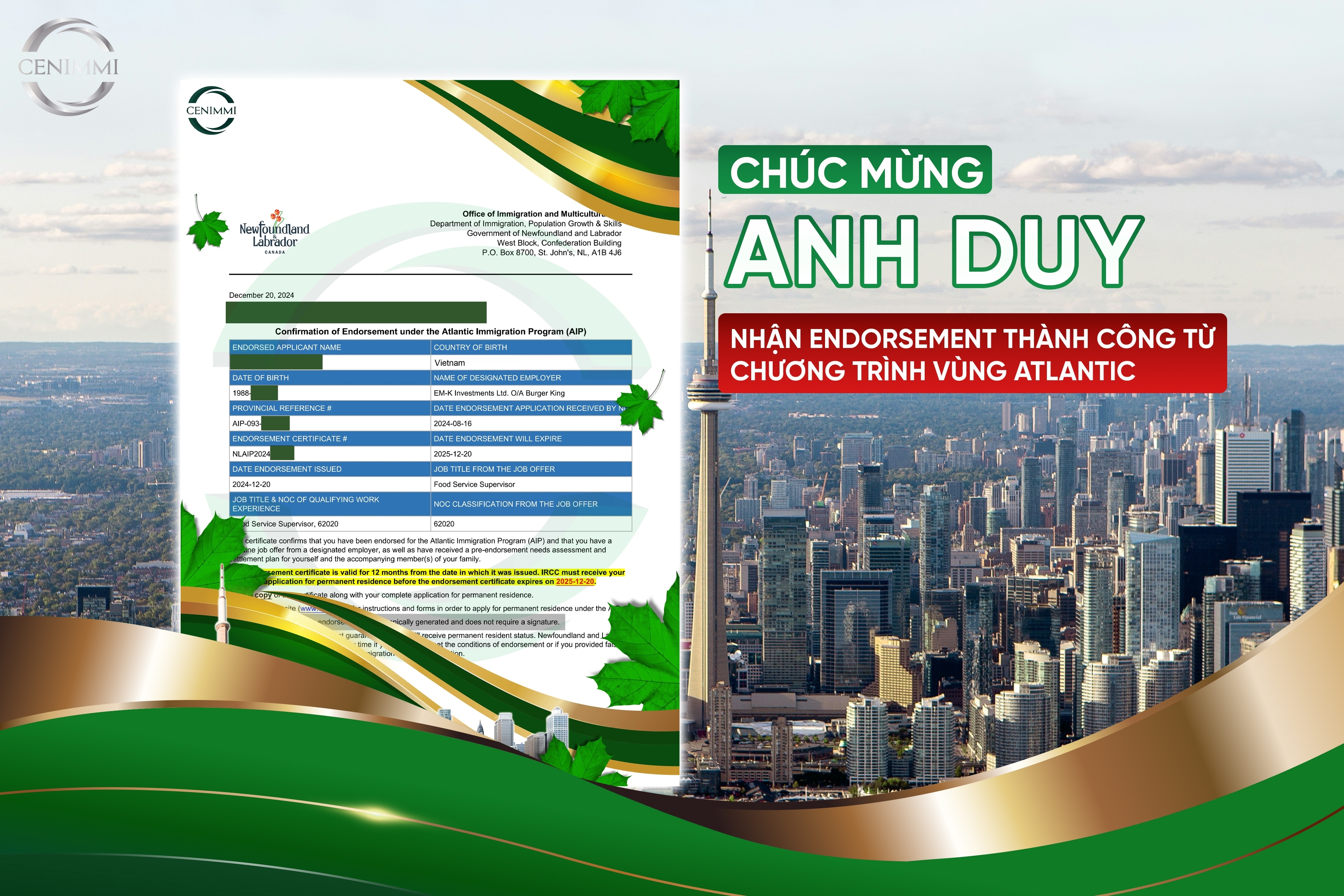 Anh Duy – Khởi đầu hành trình định cư tại Newfoundland & Labrador lúc 4h sáng